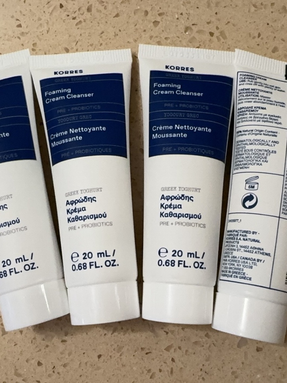 4X Korres Greek Yoghurt Foaming Cream Cleanser 0.68oz/20ml Each*4
